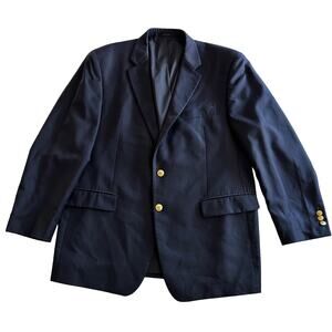 Lauren‎ Ralph Lauren VTG 100% Wool Navy Gold Crest Buttons Blazer Jacket 44R
